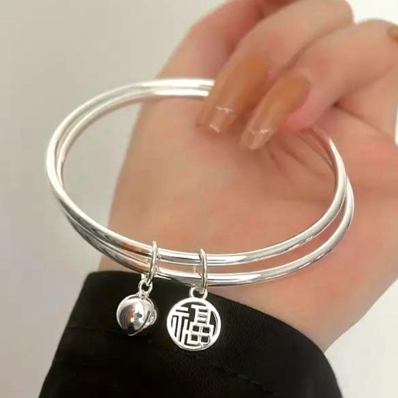 DOUBLE-BAND BLESSINGS BANGLE in Silver - Picture 1 of 2